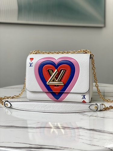 L  LV bag number M50282 White heart -shaped transformed EPI leather Twist medium number handbag-5588338e